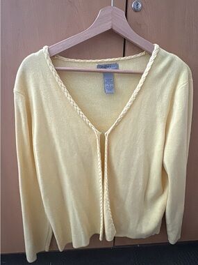 Designers Originals Pale Yellow Braided-Trim V-Neck Cardigan